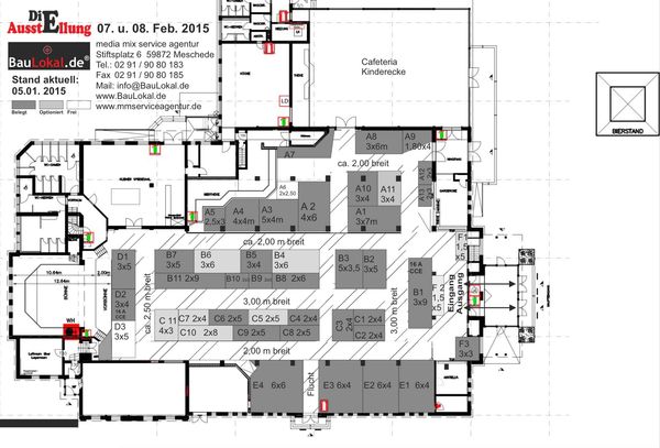 Vorläufiger Hallenplan "Die Ausstellung" Baumesse in Meschede 2015. 