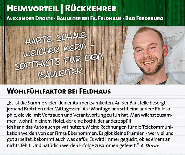 Rückkehrer-Interview Alexander Droste / Bauleiter bei Feldhaus Schmallenberg